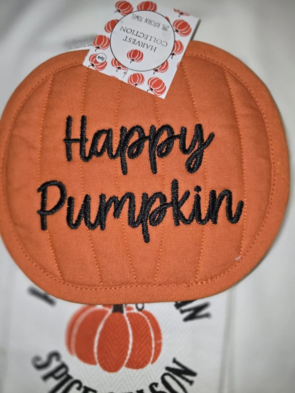 4pc Happy Pumpkin Orange Autumn Kitchen Set - Mug, Potholder & Towel